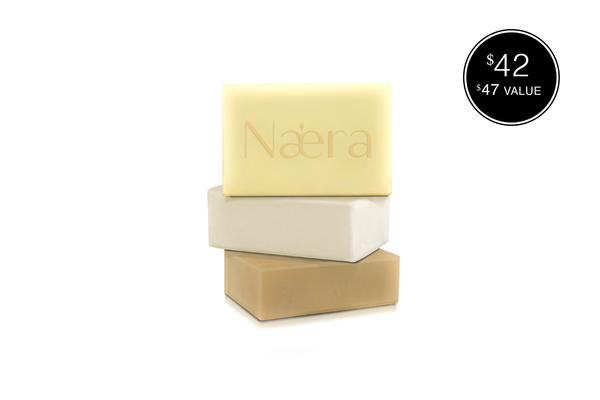 Naera Luxury Soap | Decadent trio virgin fruit oil soap. Bar soap product names: Pure Bar, Tonka Bar, Pearl Bar. Tags: Pearl Soap, Tonka Soap, Pure Soap, Best of Nature Beauty, High End Bar Soap, Men's Soap, Women's Soap, Gender Neutral Soap,  Clean Soap, Sustainable Soap, Plastic Free Packaging Soap