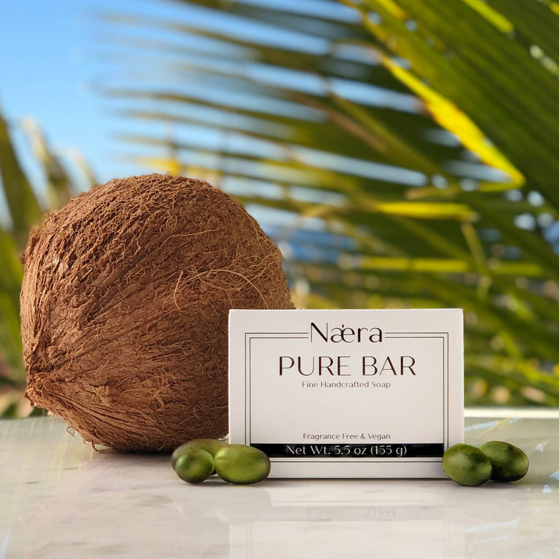 Naera Luxury Soap | Fine handcrafted virgin fruit oil bar soap. 100% vegan. Fragrance free and colorant free. Handcrafted in the USA. Made with Virgin Coconut Oil, Extra Virgin Olive Oil. Tags: Pure Soap, Bar Soap, Best of Nature Beauty, Tropical Soap, Mediterranean Soap, Coconut Soap, Olive Soap, Men's Soap, Women's Soap, Gender Neutral Soap, Clean Soap, Sustainable Soap, Plastic Free Packaging